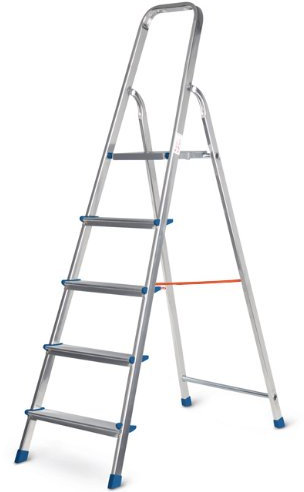 Maurer 091432 Scala in Alluminio con 5 Gradini Antiscivolo per Uso Interno ed Esterno