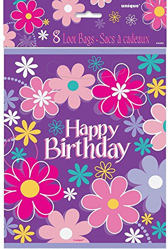 Birthday Blossoms Multicolor Loot Bags (27cm x 19cm) Pack of 8 – Perfect for Celebrations, Party Favors & Gifts