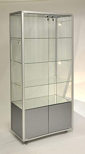 MHN Glasvitrine ca. 180 cm hoch - abschließbare & rollbare Vitrine mit Aufbewahrungsfach - breite Präsentationsvitrine 80 x 40 cm ohne Beleuchtung