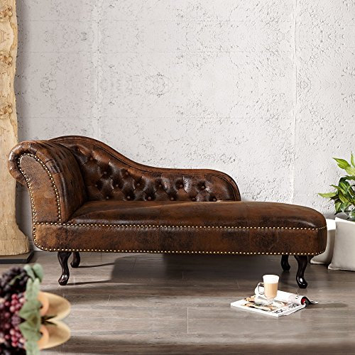cagü edler Designklassiker Recamiere Winchester Braun Kunstleder im klassisch englischen Chesterfield-Stil