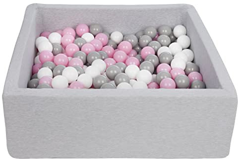 Velinda Bällebad Ballpool Kugelbad Bällchenbad Kinder-Pool mit 200 Bällen/90x90cm (Farbe der Bälle: weiß,rosa,grau)