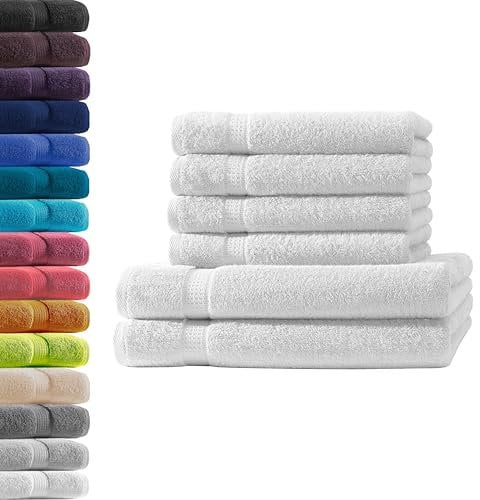 2X Duschtuch + 4X Handtuch | Weiß | 100% Baumwolle Frottier | Oeko-TEX® Standard 100 | Premium Qualität 500 g/m²