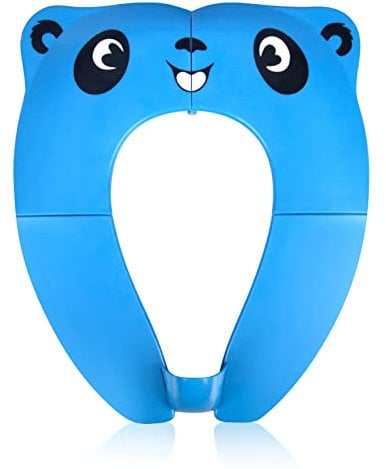 Pejoye Faltbarer Kinder Toilettensitz, Klappbarer Kinder Toilettentrainer für Unterwegs, Töpfchen WC Sitz Kleinkind Tragbar Reise WC Sitz Kleinkind Töpfchentrainer mit Aufbewahrungstüte, Blauer Panda