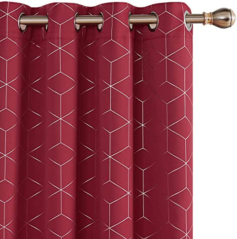 Deconovo Vorhänge Lichtundurchlässig Kälteschutz Hitzeschutz, Blickdichter Vorhang mit Ösen Lärmschutz Fenstervorhang Vorhänge, 138x132 cm(HöhexBreite), Rot, 2er Set