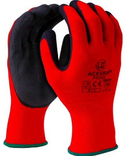 10 x UCI AceGrip-Lite Work Grip Gloves Hand Protection Latex Palm - Red/Black (8/Medium)