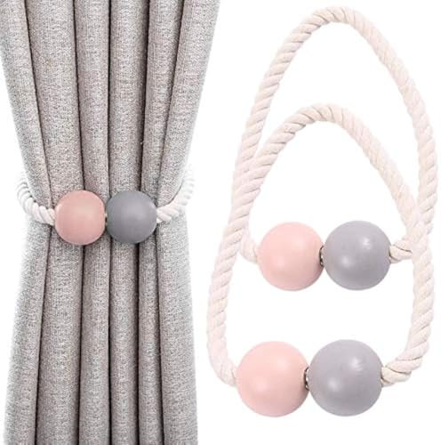 Keleily Fermatenda Magnetico 2Pcs Tenda Fibbia Window Drappo Holdss Clip per Tende in Legno per Casa, Dormitorio, Ufficio, Hotel Finestra Decorativa, Rosa+ Grigio (Rosa+ Grigio, 2pcs)