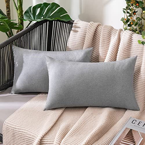 MIULEE 2er Set Wasserdicht Kissenbezug Outdoor Sofakissen Dekokissen Modern Kissenbezüge Dekorativ Kissenhülle Deko aus Polyster Leinen-Optik für Garten Sofa Wohnzimmer Bett 30x50 cm Hellgrau