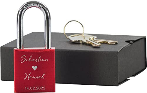 LAUBLUST Liebesschloss mit Gravur und Schlüssel inkl. Geschenkbox - Im Herzen Verbunden- Personalisiertes Geschenk für Paare