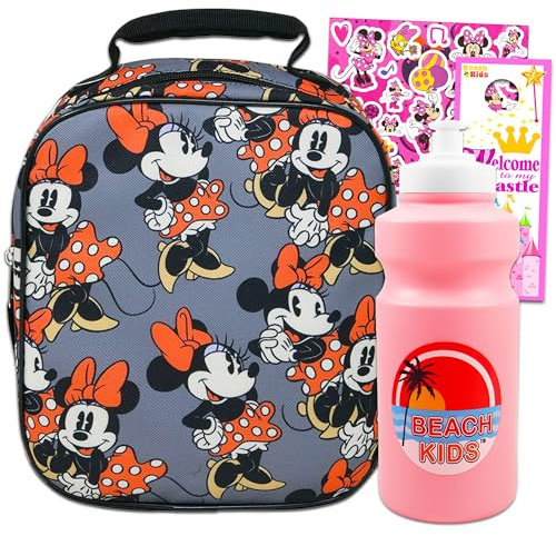 Minnie Mouse Lunch Bag Bundle - Minnie Mouse Lunch Box with Refillable Water Bottle and Stickers! (Minnie Mouse School Supplies)