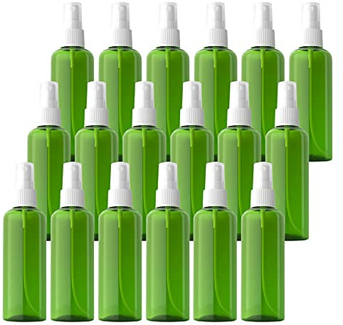 TIANZD 24 Pieces Empty 100 ml Green PET Plastic Fine Mist Pump Spray Bottles with White Top Portable Sprayer for Perfume Water Cosmetic Travel Containers Refillable, 2x Funnel