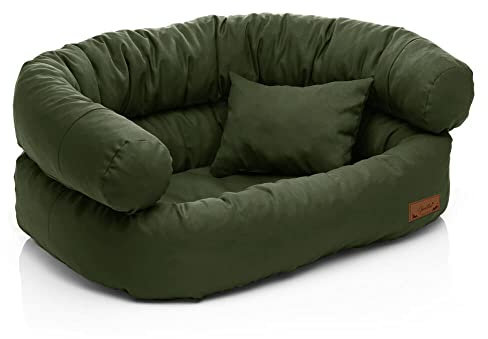 Juelle Hundebett - Großhundesofa, Abnehmbarer Bezug maschinenwaschbar, flauschiges Bett, Hundesessel Santi S-XXL (Größe: L - 100x80cm, Khaki)