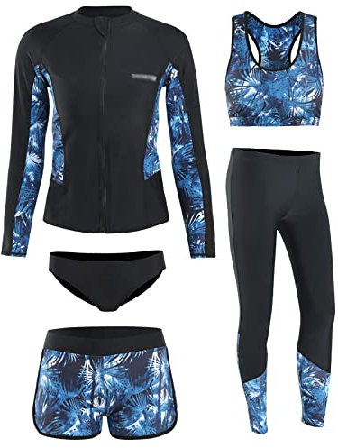 RWHXN Damen Neoprenanzug, 5 Teiliges Set UV-Schutz Surfanzug, Langarm Sommer Sportlicher Elastischer Tauchanzug, Split-Badeanzug für Surf Schnorchel Kajak-XL(59-66kg)-Frauen