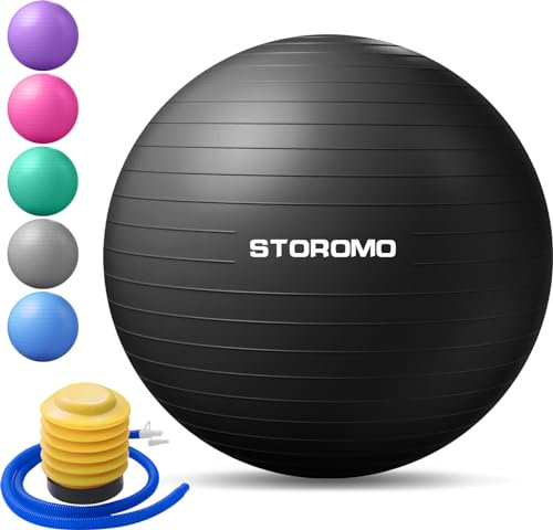 STOROMO Gymnastikball (45-95 cm), Yoga-Ball, Yoga-Ballstuhl, extra dick, Anti-Burst, für Pilates, Balance, Stabilität, Workout, Schwangerschaft, 75 cm, Schwarz