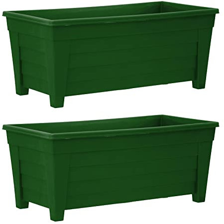 simpa Plastic Trough Garden Planter Pots 55cm Length - GREEN, Set of 2 Pots - Suitable for Indoor or Outdoor Use with DIY Drainage Holes.