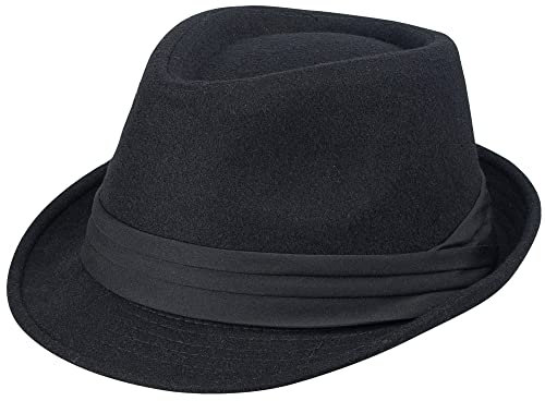 Herren-Mütze, klassisch, kariert, Manhattan, strukturiert, Gangster, Trilby, Fedora, kubanischer Stil, Derby-Hut, Jazz-Mütze (Größe M), Schwarz – dreifach plissiertes Hutband, large