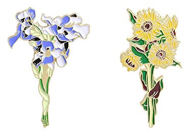 ARFUKA 2 Stück Anstecknadel Sonnenblume Iris Broschen Set Brosche Pins Anstecknadel Geschenk für Männer und Frauen Kleidung Taschen Jacken