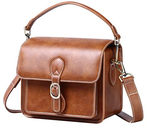 Cwatcun Camera Shoulder Bag Compact Camera Case Waterproof Retro Compatible for Canon Nikon Sony SLR DSLR Mirrorless Camera and Lens Brown, Small