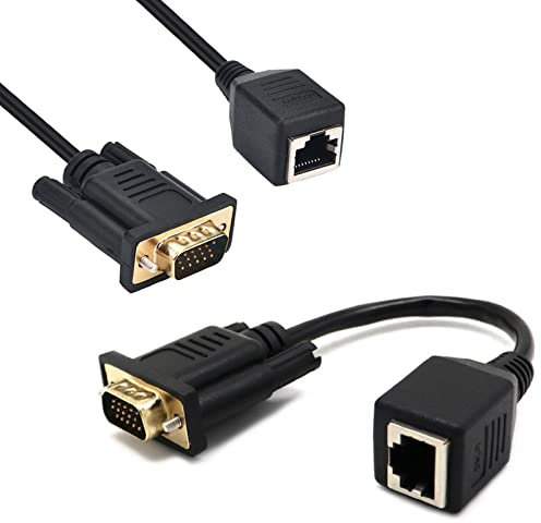 Herfair VGA Cable 15-Pin SVGA Male to RJ45 Female Adapter Ethernet LAN Console for Multimedia Video Extend Distance of VGA Devices (Pack of 2, 15CM) (2pack VGA)