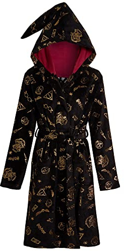 Harry Potter Womens Dressing Gown Teens Deathly Hallows Hooded Bathrobe Gift