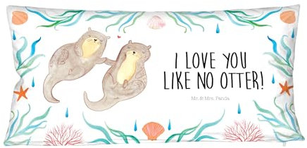 Mr. & Mrs. Panda 80x40 Pärchen Kissen Otter Hände halten - Geschenk, Sofa, Zweier, Paar, Beziehungs, See See, Kuschel Für Zwei, glücklich, Liebes