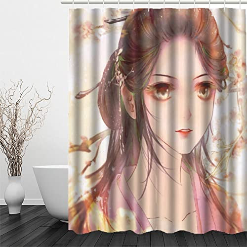 MOKURI Tenda da doccia in tessuto di poliestere antimuffa, tenda da doccia con motivo anime, tenda da bagno con ragazza manga, tenda da bagno con ganci (120 x 180 cm)