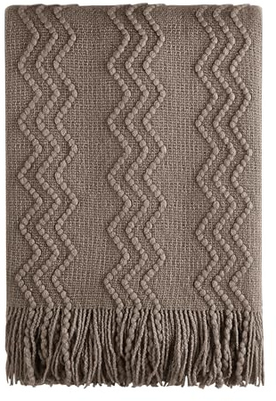 BOURINA Knitted Textured Throw Soft Sofa Blanket Brown 152x203cm