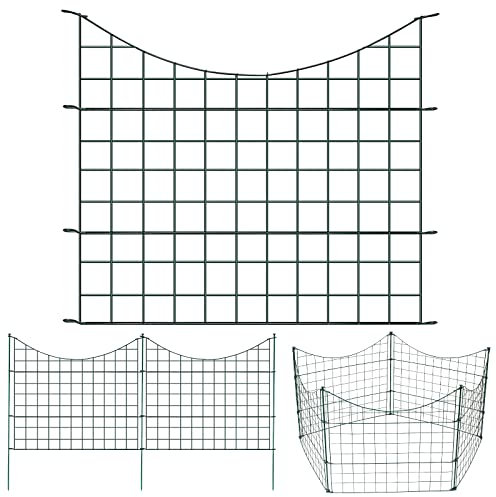 Lospitch Teichzaun Set Gartenzaun, 33tlg Set Zaun Teich Steckzaun mit 15 Zaunelemente & 18 Befestigungsstäben, Metallzaun Grün, Freigehege, Gartenzaun, Tiergehege (15x Unterbogen)