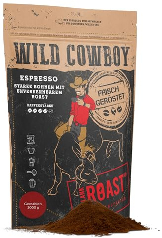 Blank Roast - Wild Cowboy Espresso - gemahlen für Filter - 1kg - mit Hickoryholz geröstet - Arabica & Edel Robusta - Blend aus Brasilien & Uganda - mit schokoladigen Nuancen - säurearm