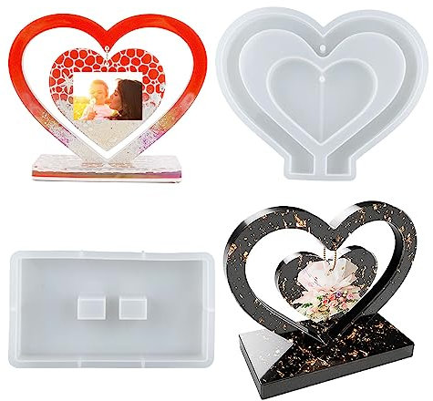Epoxidharz Formen Herz Groß Silikonform Herz Bilderrahmen Ornamente Herzform Gießform Herz Epoxidharz Fotorahmen mit Kleiner Herz Anhänger Liebe Gießen Harzform für DIY Basteln Haus Dekoration