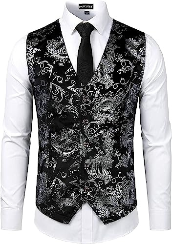 PARKLEES Luxuriöse Herren-Weste, metallisches Paisleymuster, goldfarben, glänzend, für Hochzeit, Abschlussball, Party, Anzug oder Smoking