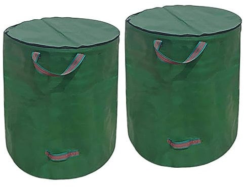 Gartenabfallsack - Gartensack mit Deckel - 272L Gartenabfallsack - Faltbar Gartensack Selbstaufstellend mit 4 Griffe, Reissverschluss Wasserdicht für Gartenabfälle Laub Rasen Pflanz (2 Stück)