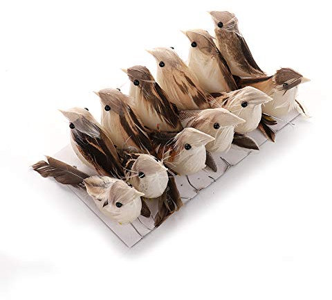 12 Stück Künstliche Spatzenvögel, Künstliche Schaumstoff-Federvögel, Mini-Spatzen-Ornamente Zum Aufstecken, Künstliche Vögel, Kleines Spatzenvogel-Modell für Bastelkranz, Baumdekoration(Braun)