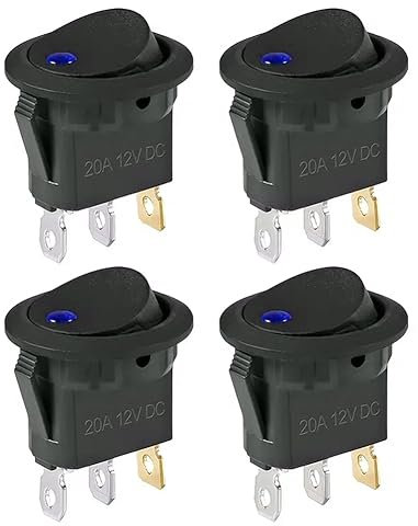 LYEAA 4-teiliger beleuchteter Wippschalter, wasserdicht, DC 12 V, 20 A, runder Wipp-Kippschalter, 3-polig, SPST, EIN/AUS-Schalter mit LED-Licht for Auto, Auto, Boot, LKW (blau)