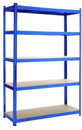 Panana Étagère de Rangement à 5 Niveaux, Rayonnage Metallique, Capacité 875 KG, Planches Réglables, Style Industriel pour Garage Atelier Cuisine Salon (Bleu, 45 x 120 x 180 cm)
