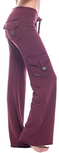 WOBBLO Cargohose mit weitem Bein für Damen, Hose mit weitem Bein für Damen mit Taschen | Cargo-Trainingshose für Damen und Jugendliche für den täglichen Gebrauch, Streetwear, Weinrot, Axel