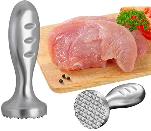 Syfunlv Meat Tenderizer Hammer, Stainless Steel, 300g, 12x5cm, Ergonomic Plastic Handle, German Style, Ideal for Steak, Beef, Chicken, Pork, Lamb & Duck