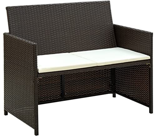 Makastle Polyrattan Gartensofa Gartenbank 2-Sitzer Bank mit Kissen, Garten Balkon Sitzbank wetterfest Sitzgruppe, 100 x 56 x 85 cm Braun