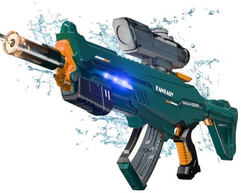 Maxee Elektrische Wasserpistole mit Licht, 1000 ml Wasserspritzpistole für Erwachsene mit Großer Reichweite 8,5–11 m, Water Gun mit Saugfunktion, Elektrischem und Manuellem Modus, Modularer Akku