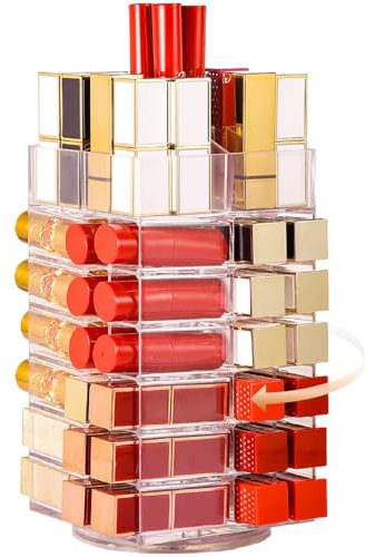 Porte-Rouge à Lèvres, Support de Tour de Rouge à Lèvres en Acrylique Rotatif à 360 Degrés, Organisateur de de Rouge à Lèvres de Maquillage avec 53 Emplacements, Porte-gloss à Lèvres, Pinceaux
