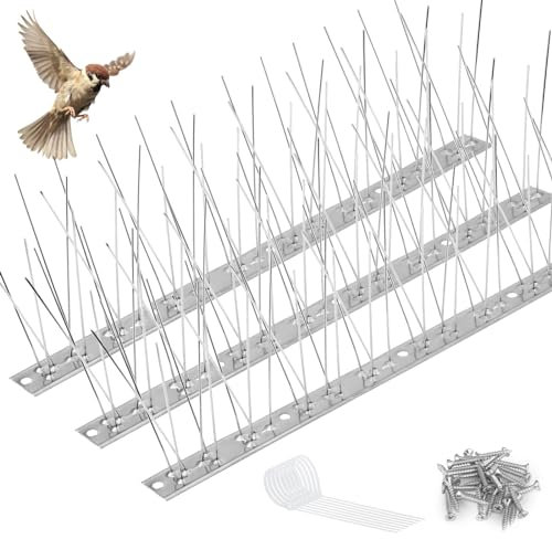 KREMORV Pinchos para pájaros para Uso al Aire Libre con Base de Acero Inoxidable para pájaros pequeños, Palomas, Cuervos y pájaros carpinteros, Cerca, Techo y Pared