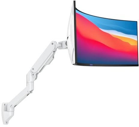 BEWISER Heavy Duty Ultrawide Monitor Arm Wall Mount, 34-57 Compatible, 44lbs Weight Capacity, White