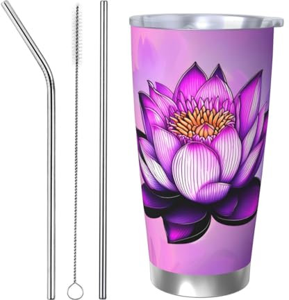 WapNo Purple Lotus Pattern 20 Oz Car Mug Stainless Steel Insulated Mug Coffee Mug Travel Mug For Office Car Use