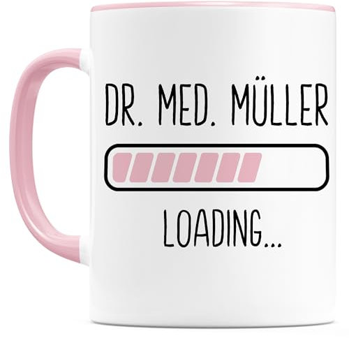 Tasse Medizinstudent personalisiert mit Namen Medizinstudium Geschenk Medizin Student Studentin Mediziner Kaffeetasse aus Keramik 330 ml (Rosa)