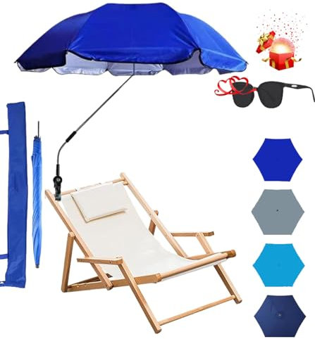 Sonnenschirm mit Klemme, universal, verstellbar, 121,9 cm, UPF 50+, extra großer UV-Schutz, Clip-on-Regenschirm, Rollstuhl-Regenschirm für Terrasse, Strandkörbe, Kinderwagen, Golfwagen, Blau, Größe S