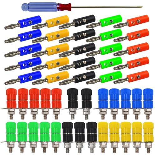 senvenelec Lot de 51 adaptateurs de fiches bananes de 4 mm - 5 couleurs (25 mâles + 25 femelles)