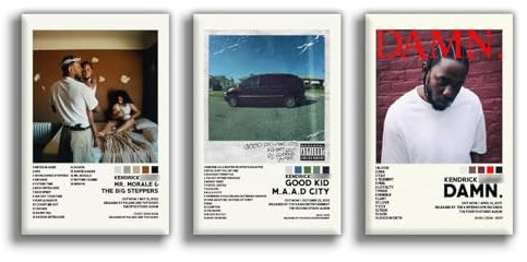 NebulaNova Set of 3 Canvas Album Kendrick Poster Lamar Leinwand Poster Wandkunst Dekordruck Bild Gemälde Für Wohnzimmer Schlafzimmer Dekoration Unframe08x12inch(20x30cm)