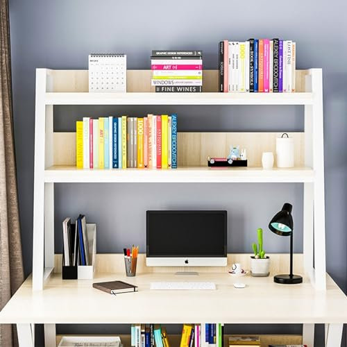 Industrial Ladder Desk Shelf Stand 2 Tier Desktop Organizer Bookcase for Computer Desk Multifunctional Freestanding Storage Rack Display Shelf