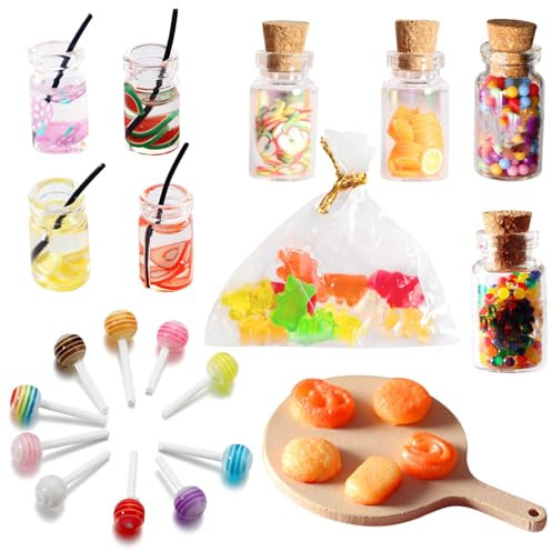 Forhandy Wichtel Zubehör, 20 Stück Miniatur Essen und Trinken Wichtelzubehör, Miniatur Puppenhaus Zubehör für Wichteltür Weihnachten Deko und 1/12 Puppenhaus