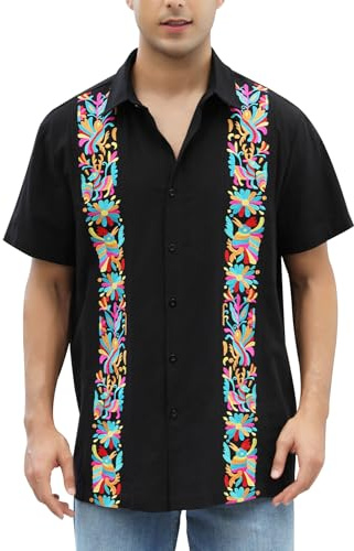 Mexican Dress Shirts for Men Guayabera Embroidered Traditional Fiesta Outfit Short Sleeve Button Up Cinco De Mayo Formal Clothing Style Man De para Mexico Camisa Hombres Guayaberas Day of The Dead