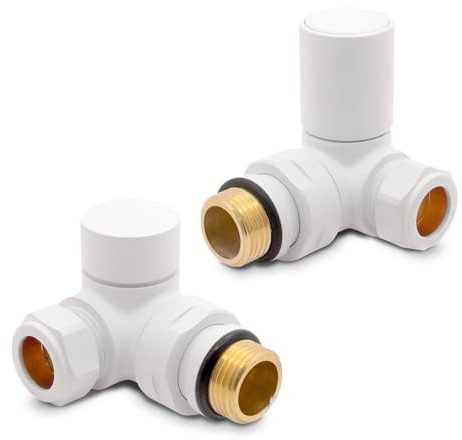 Matt White Corner Modern Standard Rounded Radiator Towel Rail Valves Central Heating (Pair) 1/2 BSP